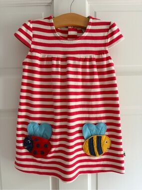 Frugi Organic Cotton Little Layla Dress - Watermelon Stripe / Ladybird